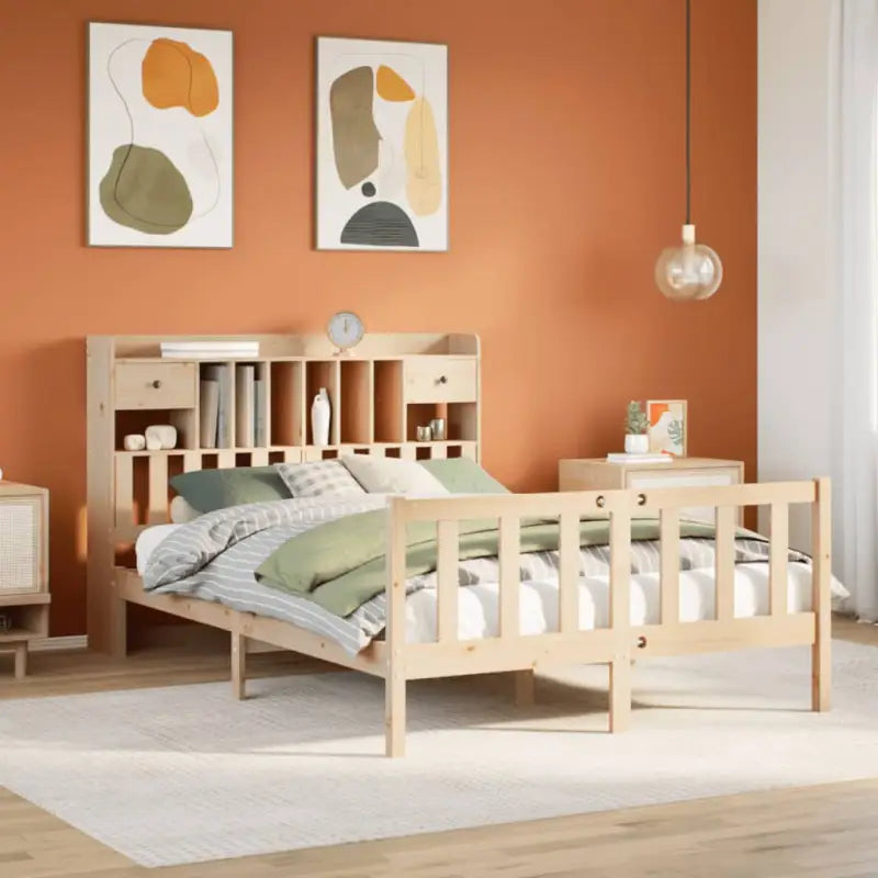 Boekenkastbed in massief grenenhout met grote totale afmetingen - Naturel / 140 x 190 cm - Bedden & bedframes