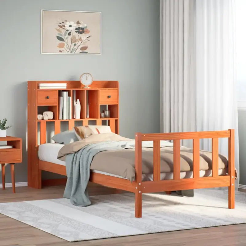 Boekenkastbed in massief grenenhout met grote totale afmetingen - Wasbruin / 75 x 190 cm - Bedden & bedframes