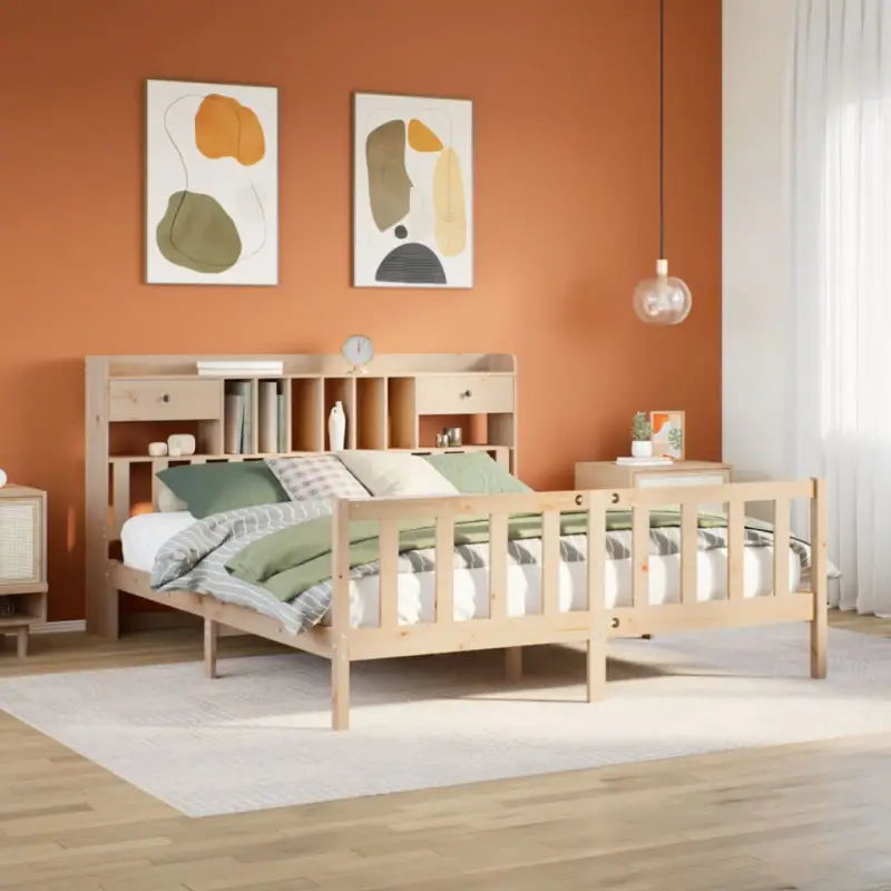 Boekenkastbed in massief grenenhout met grote totale afmetingen - Naturel / 180 x 200 cm - Bedden & bedframes