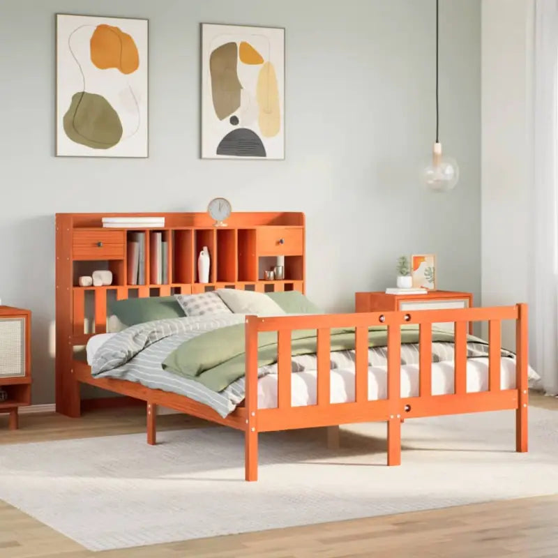 Boekenkastbed in massief grenenhout met grote totale afmetingen - Wasbruin / 140 x 200 cm - Bedden & bedframes