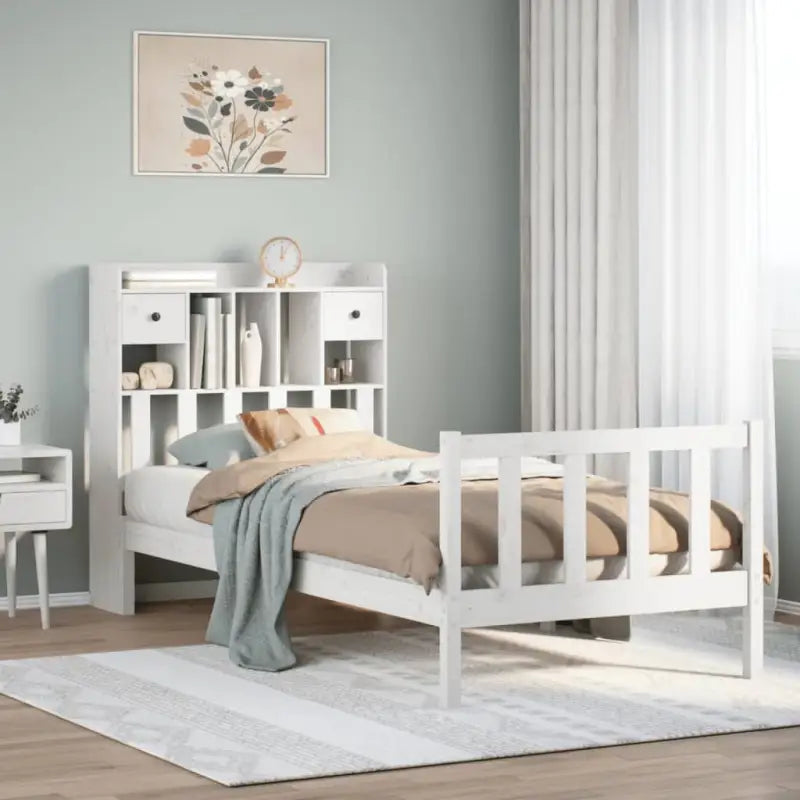 Boekenkastbed in massief grenenhout met grote totale afmetingen - Wit / 75 x 190 cm - Bedden & bedframes