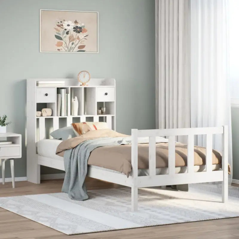 Boekenkastbed in massief grenenhout met grote totale afmetingen - Wit / 100 x 200 cm - Bedden & bedframes