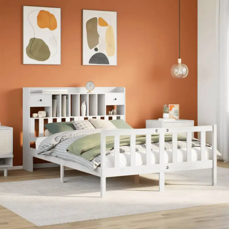 Boekenkastbed in massief grenenhout met grote totale afmetingen - Wit / 140 x 190 cm - Bedden & bedframes