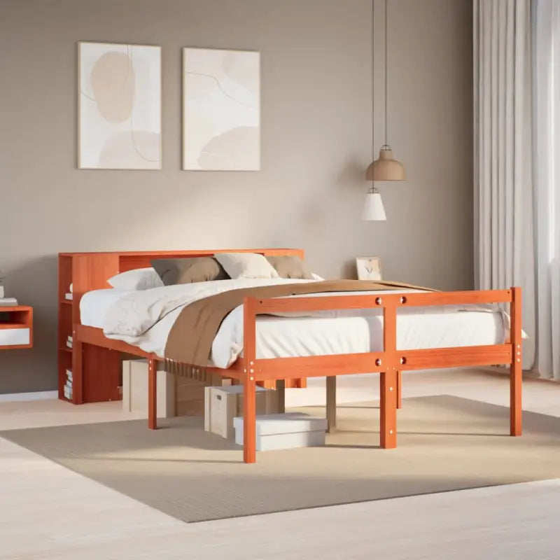 Boekenkastbed in massief grenenhout met ideale totale afmetingen - Wasbruin / 140 x 190 cm - Bedden & bedframes