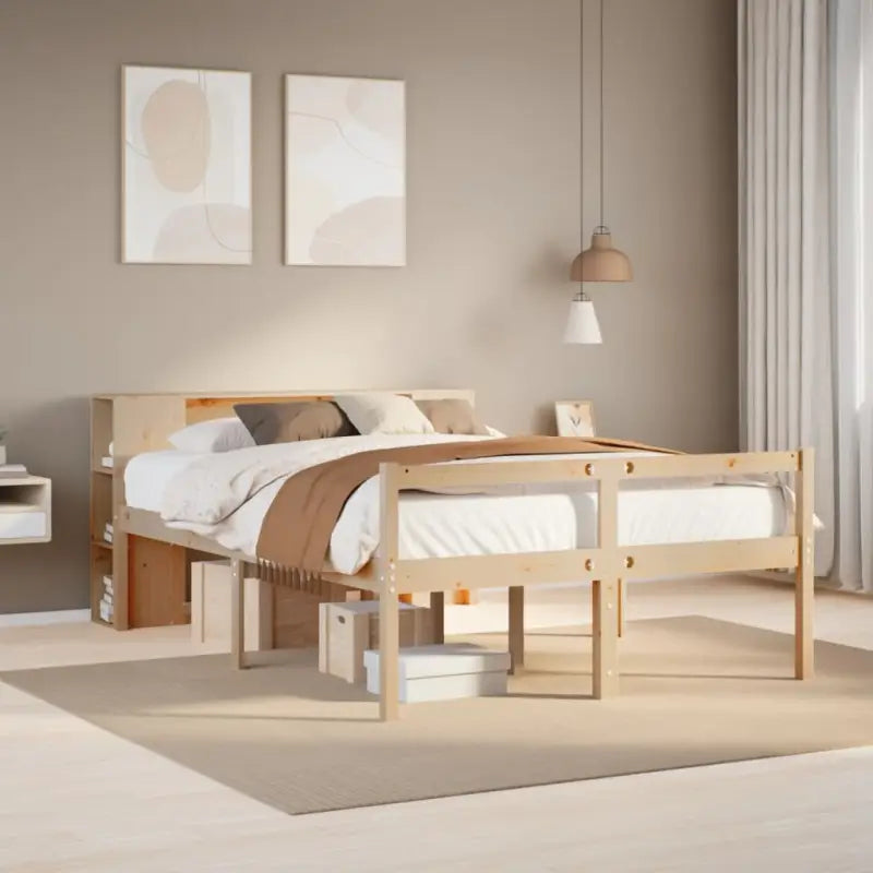 Boekenkastbed in massief grenenhout met ideale totale afmetingen - Bedden & bedframes