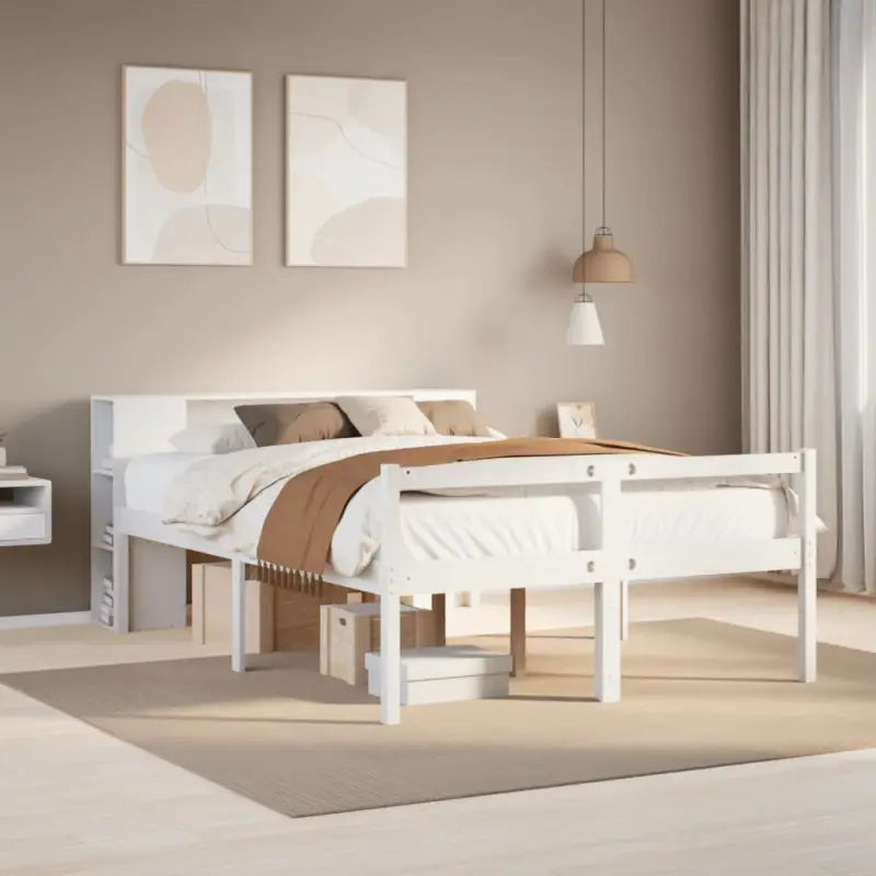 Boekenkastbed in massief grenenhout met ideale totale afmetingen - Wit / 160 x 200 cm - Bedden & bedframes