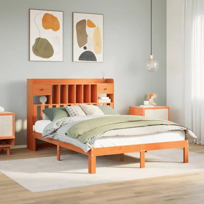 Boekenkastbed in massief grenenhout met optimale totale afmetingen - Wasbruin / 140 x 190 cm - Bedden & bedframes