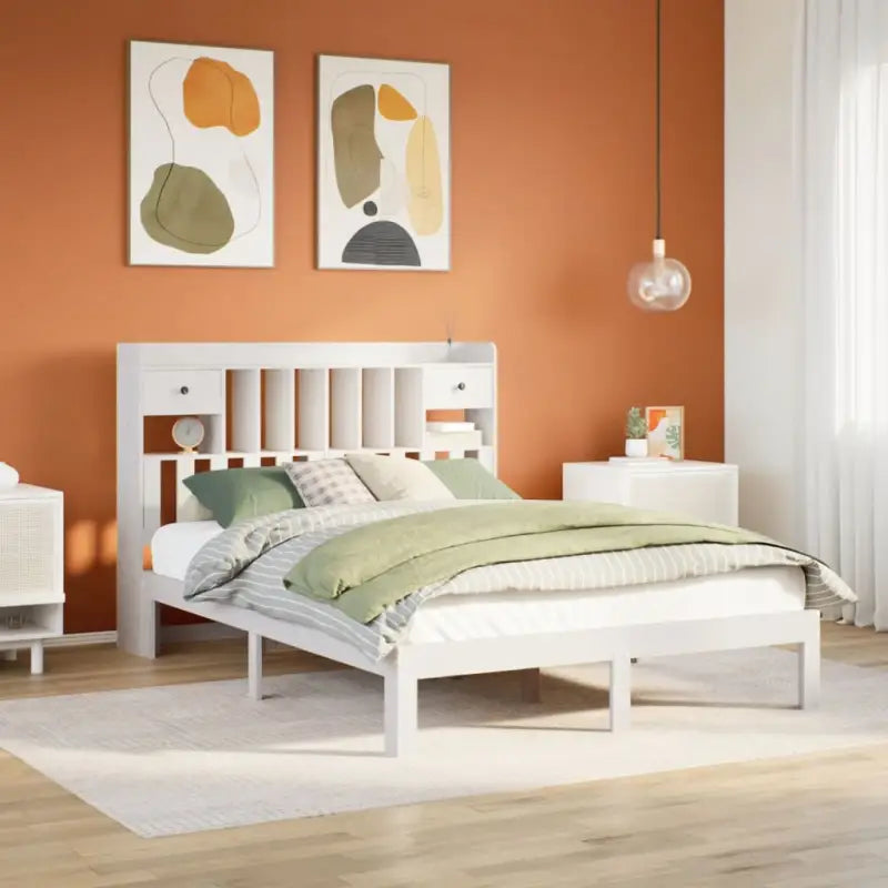 Boekenkastbed in massief grenenhout met optimale totale afmetingen - Wit / 150 x 200 cm - Bedden & bedframes