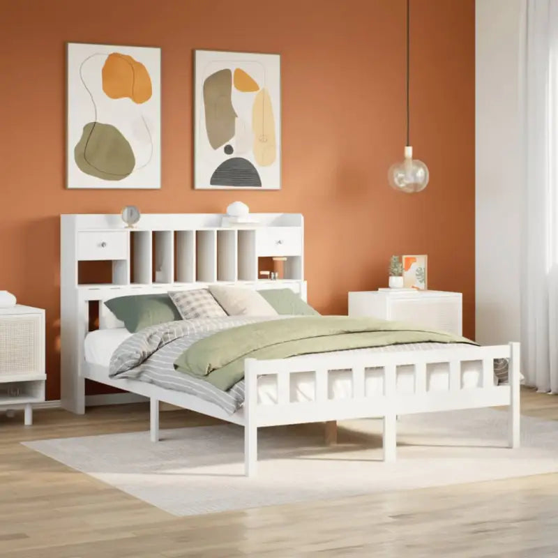 Boekenkastbed in massief grenenhout met perfecte totale afmetingen - Wit / 160 x 200 cm - Bedden & bedframes