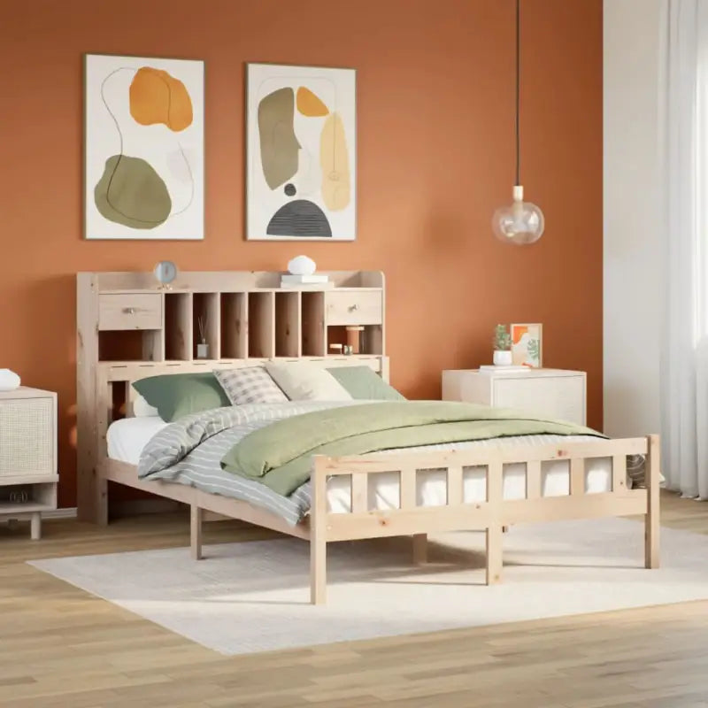Boekenkastbed in massief grenenhout met perfecte totale afmetingen - Naturel / 150 x 200 cm - Bedden & bedframes