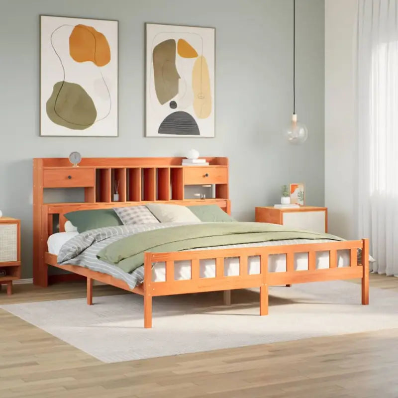 Boekenkastbed in massief grenenhout met perfecte totale afmetingen - Wasbruin / 180 x 200 cm - Bedden & bedframes