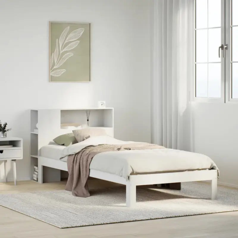 Boekenkastbed in massief grenenhout met praktische totale afmetingen - Wit / 100 x 200 cm - Bedden & bedframes