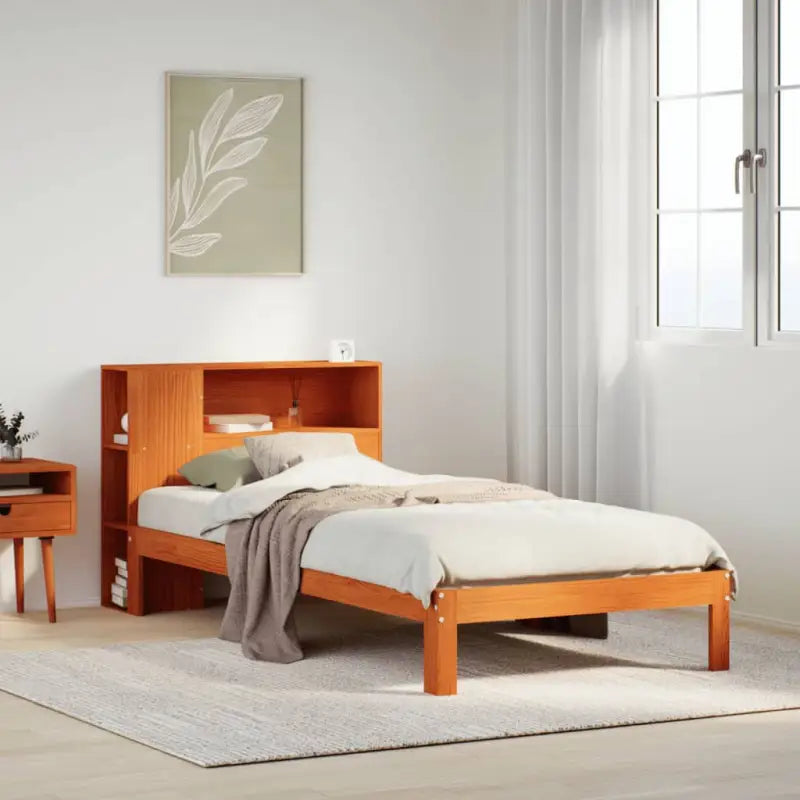 Boekenkastbed in massief grenenhout met praktische totale afmetingen - Wasbruin / 75 x 190 cm - Bedden & bedframes