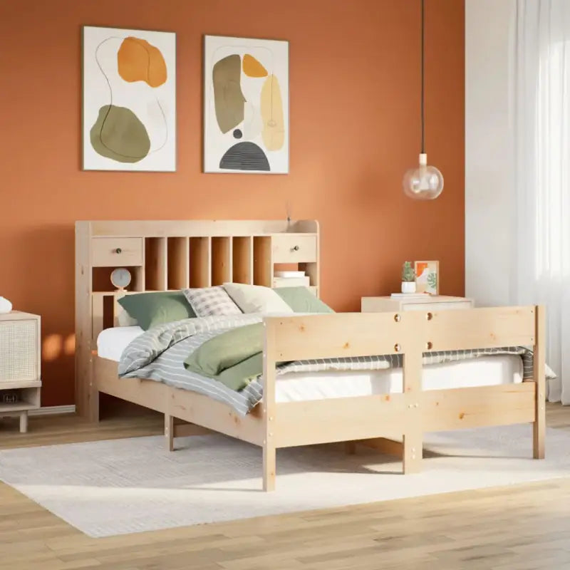 Boekenkastbed in massief grenenhout met ruime totale afmetingen - Naturel / 150 x 200 cm - Bedden & bedframes