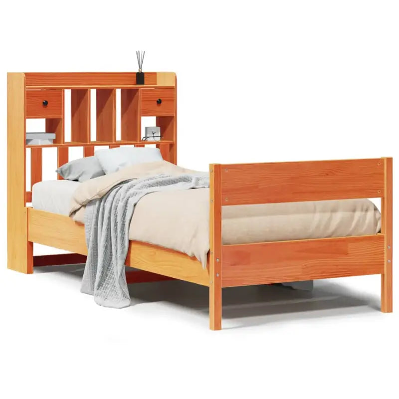 Boekenkastbed in massief grenenhout met ruime totale afmetingen - Bedden & bedframes