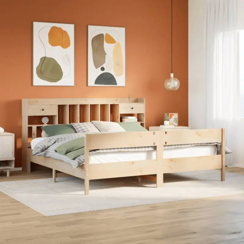 Boekenkastbed in massief grenenhout met ruime totale afmetingen - Naturel / 180 x 200 cm - Bedden & bedframes