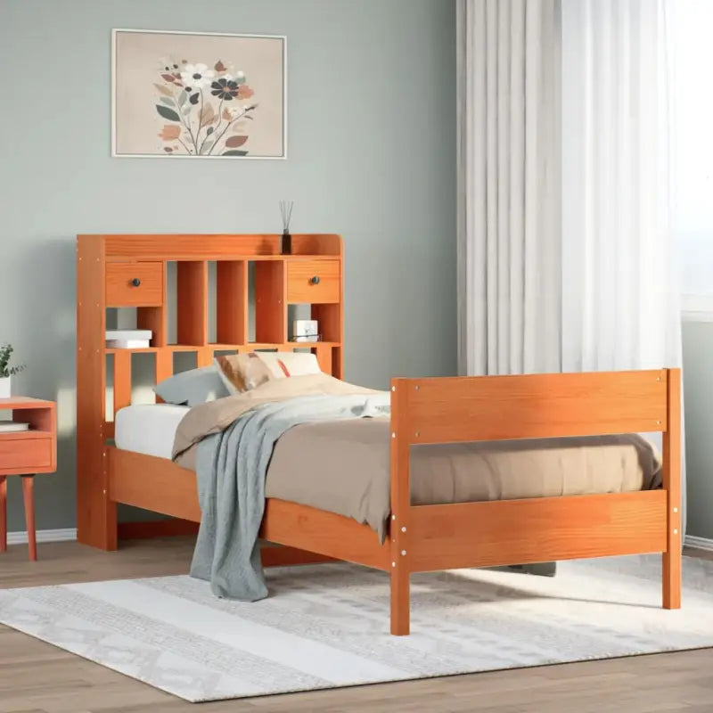 Boekenkastbed in massief grenenhout met ruime totale afmetingen - Wasbruin / 90 x 200 cm - Bedden & bedframes