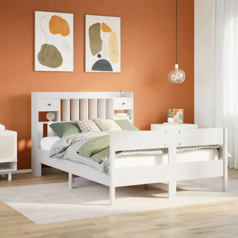 Boekenkastbed in massief grenenhout met ruime totale afmetingen - Wit / 140 x 200 cm - Bedden & bedframes
