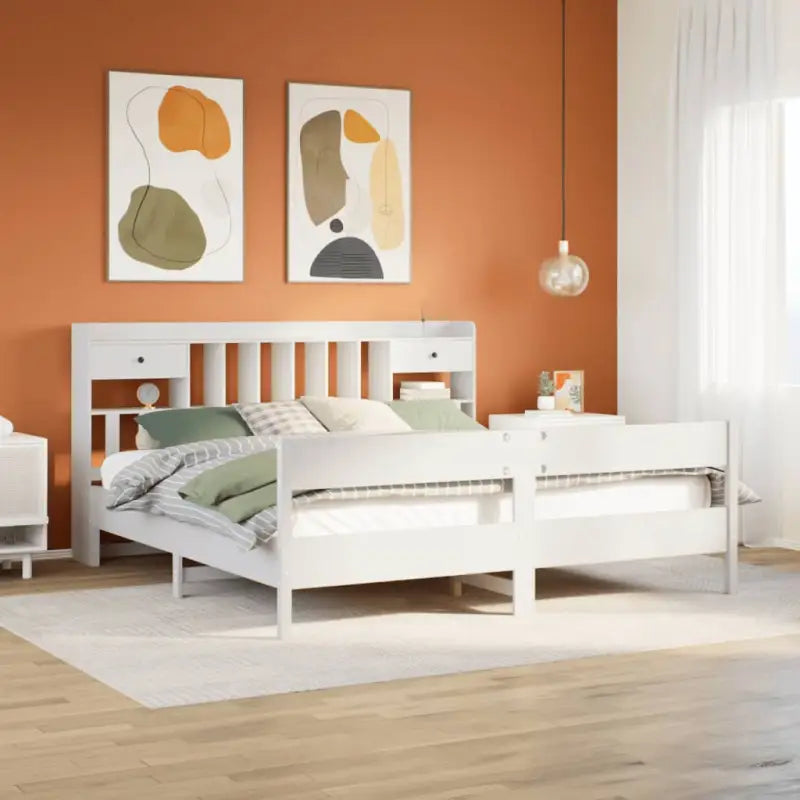 Boekenkastbed in massief grenenhout met ruime totale afmetingen - Wit / 200 x 200 cm - Bedden & bedframes