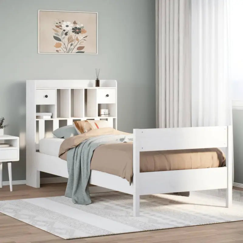Boekenkastbed in massief grenenhout met ruime totale afmetingen - Wit / 100 x 200 cm - Bedden & bedframes