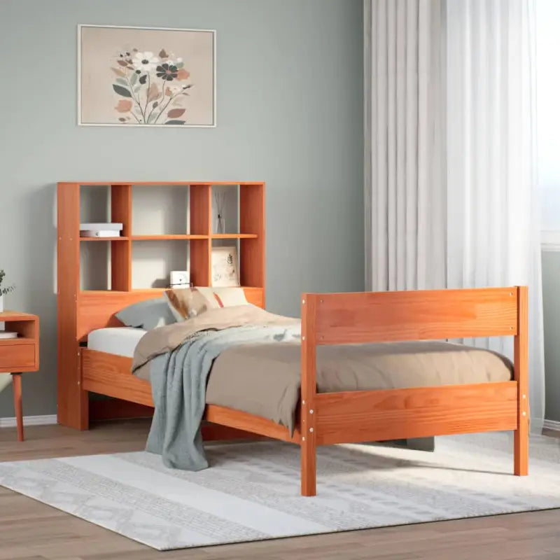Boekenkastbed met massief grenenhout en ideale totale afmetingen - Wasbruin / 100 x 200 cm - Bedden & bedframes