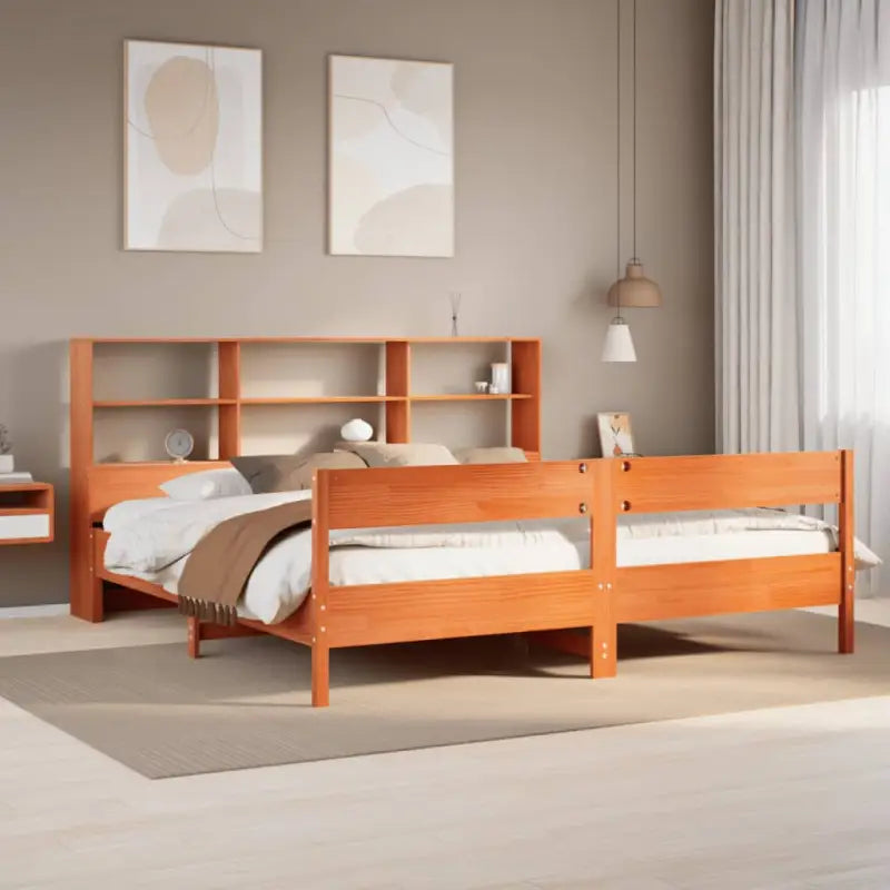 Boekenkastbed met massief grenenhout en ideale totale afmetingen - Wasbruin / 200 x 200 cm - Bedden & bedframes