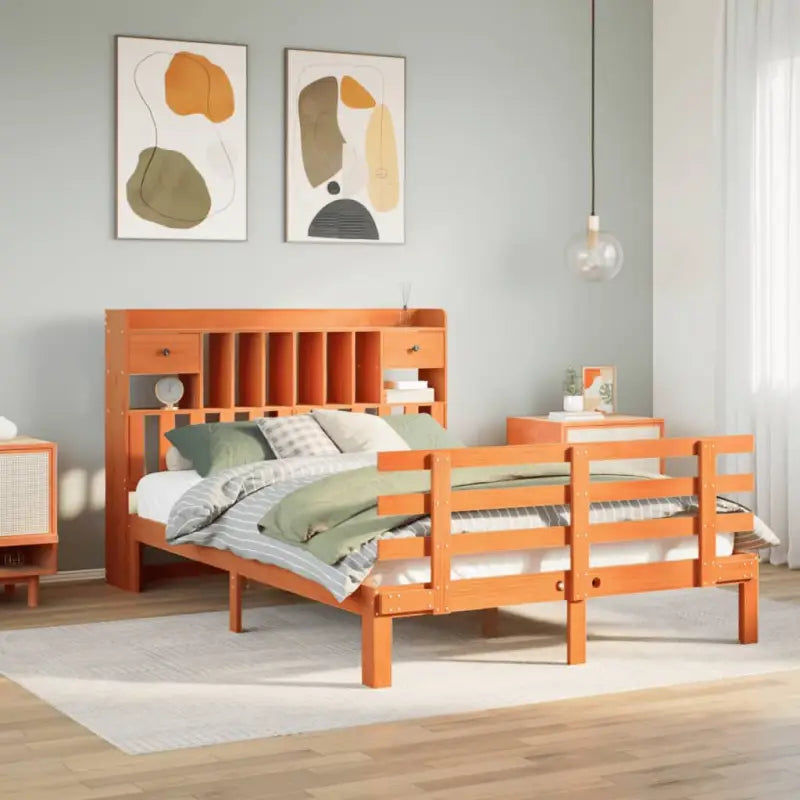 Boekenkastbed met massief grenenhout en mooie totale afmetingen - Wasbruin / 160 x 200 cm - Bedden & bedframes