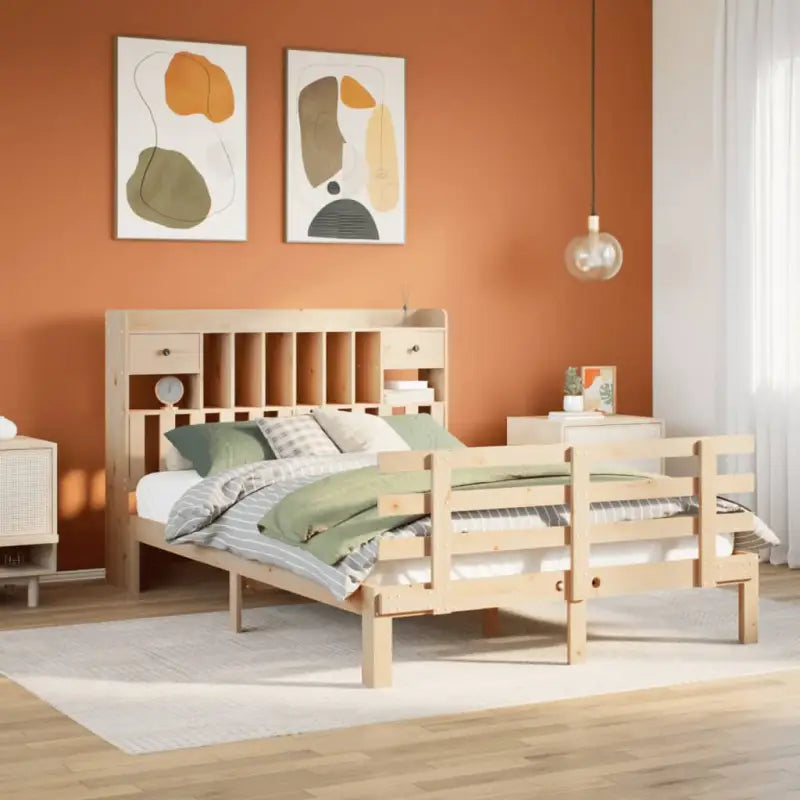 Boekenkastbed met massief grenenhout en mooie totale afmetingen - Naturel / 160 x 200 cm - Bedden & bedframes