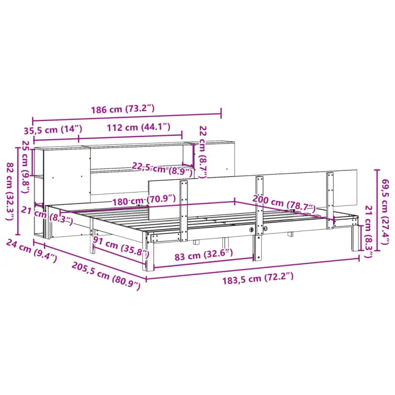 Boekenkastbed van massief grenenhout met aantrekkelijke totale afmetingen - Bedden & bedframes