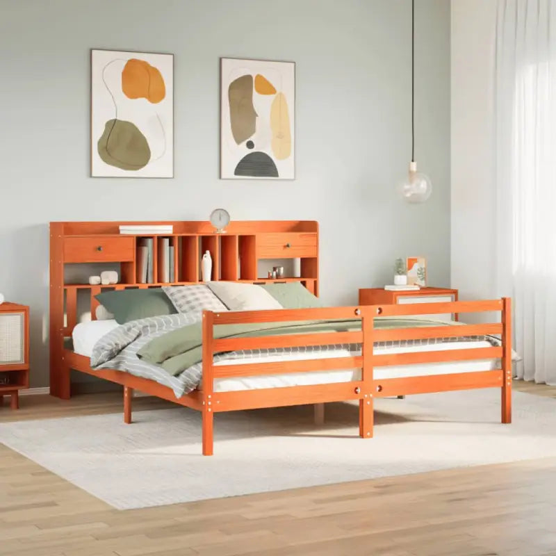 Boekenkastbed van massief grenenhout met comfortabele totale afmetingen - Wasbruin / 200 x 200 cm - Bedden & bedframes