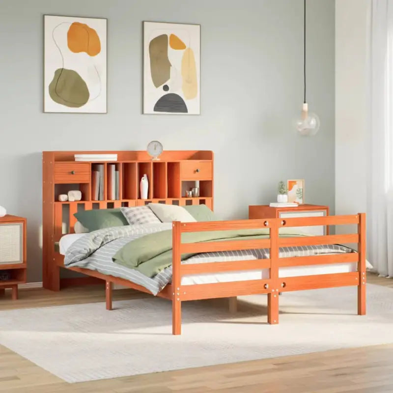 Boekenkastbed van massief grenenhout met comfortabele totale afmetingen - Wasbruin / 150 x 200 cm - Bedden & bedframes