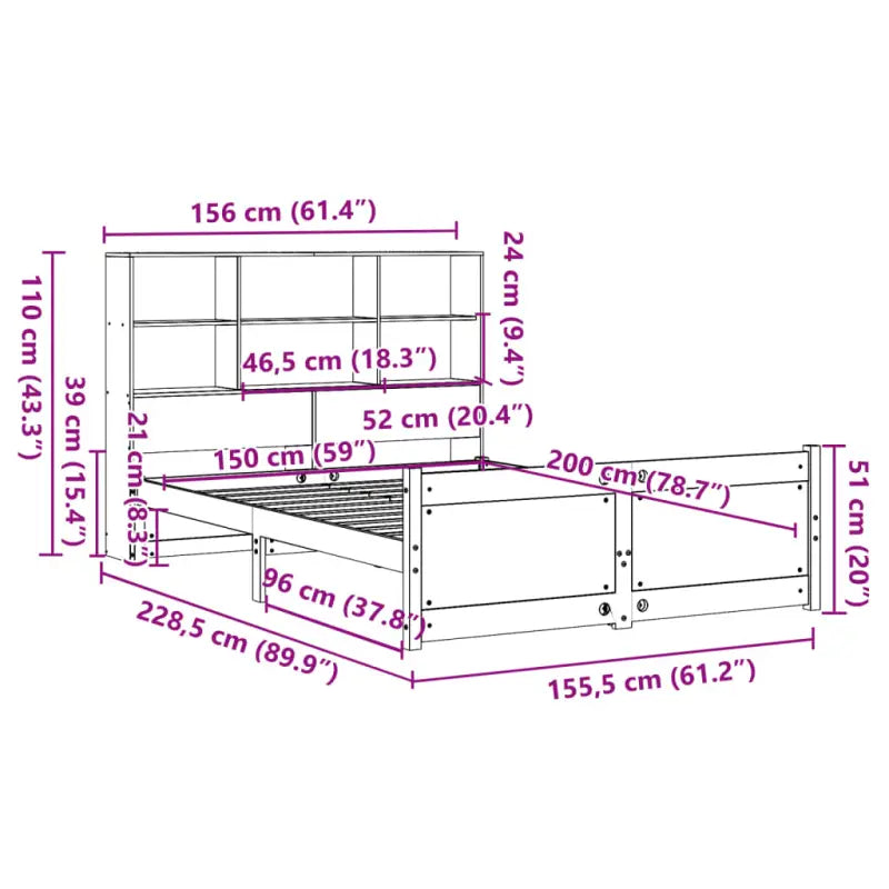 Boekenkastbed van massief grenenhout met duurzame totale afmetingen - Bedden & bedframes
