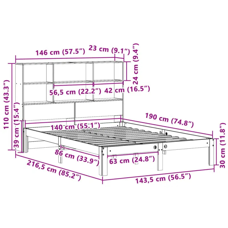 Boekenkastbed van massief grenenhout met ideale totale afmetingen - Bedden & bedframes