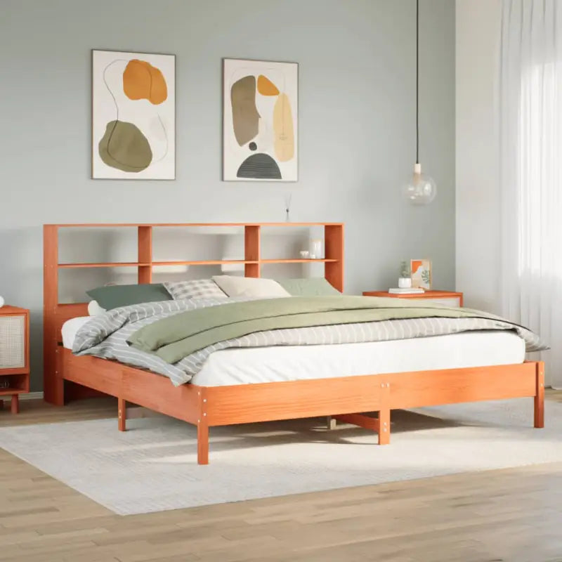 Boekenkastbed van massief grenenhout met ideale totale afmetingen - Wasbruin / 180 x 200 cm - Bedden & bedframes