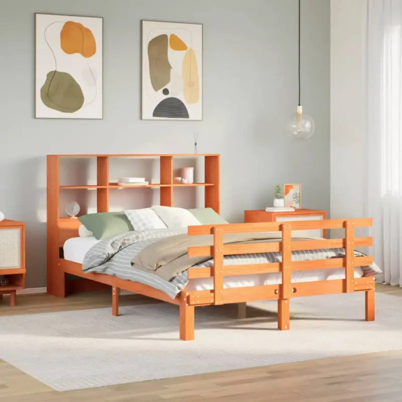 Boekenkastbed van massief grenenhout met ideale totale afmetingen - Wasbruin / 120 x 200 cm - Bedden & bedframes