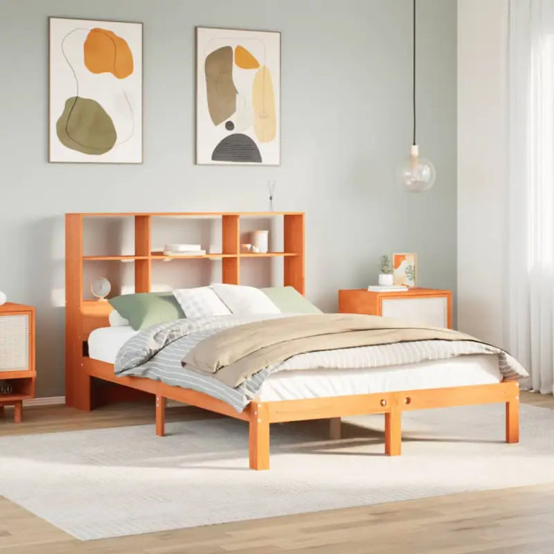 Boekenkastbed van massief grenenhout met ideale totale afmetingen - Wasbruin / 140 x 200 cm - Bedden & bedframes