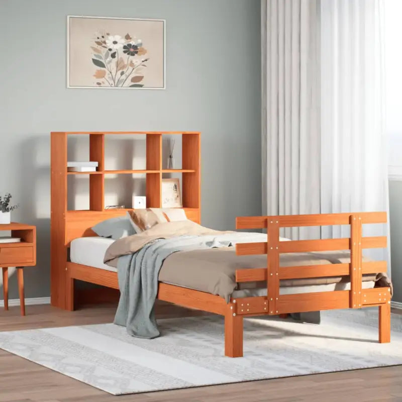 Boekenkastbed van massief grenenhout met ideale totale afmetingen - Wasbruin / 100 x 200 cm - Bedden & bedframes