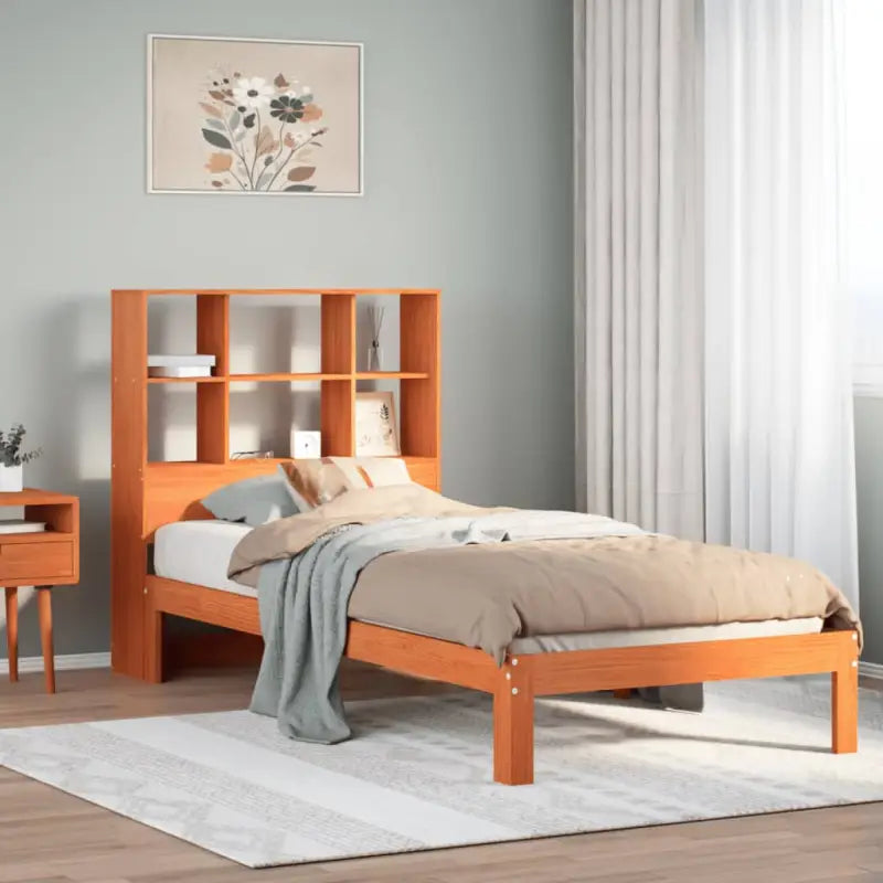 Boekenkastbed van massief grenenhout met ideale totale afmetingen - Wasbruin / 90 x 200 cm - Bedden & bedframes
