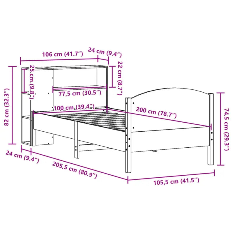 Boekenkastbed van massief grenenhout met ideale totale afmetingen - Bedden & bedframes