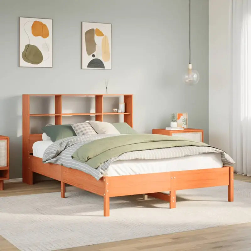 Boekenkastbed van massief grenenhout met ideale totale afmetingen - Wasbruin / 120 x 200 cm - Bedden & bedframes