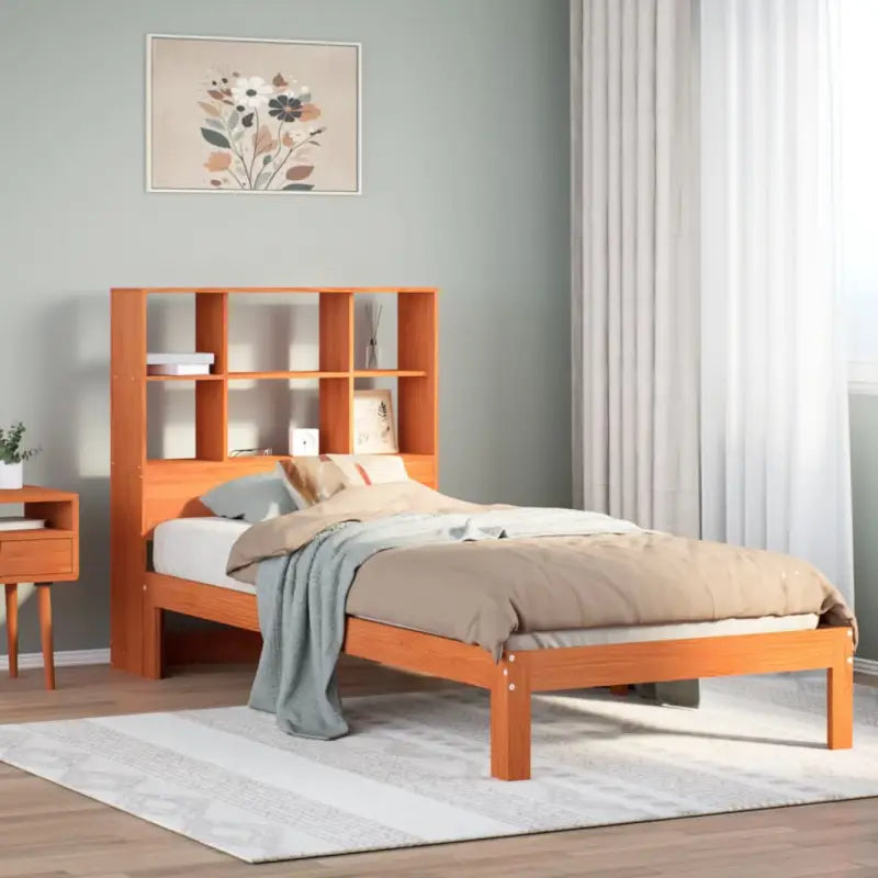 Boekenkastbed van massief grenenhout met ideale totale afmetingen - Wasbruin / 75 x 190 cm - Bedden & bedframes