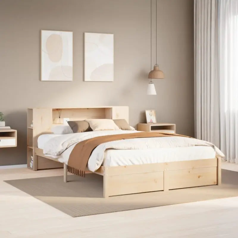 Boekenkastbed van massief grenenhout met ideale totale afmetingen - Naturel / 120 x 200 cm - Bedden & bedframes