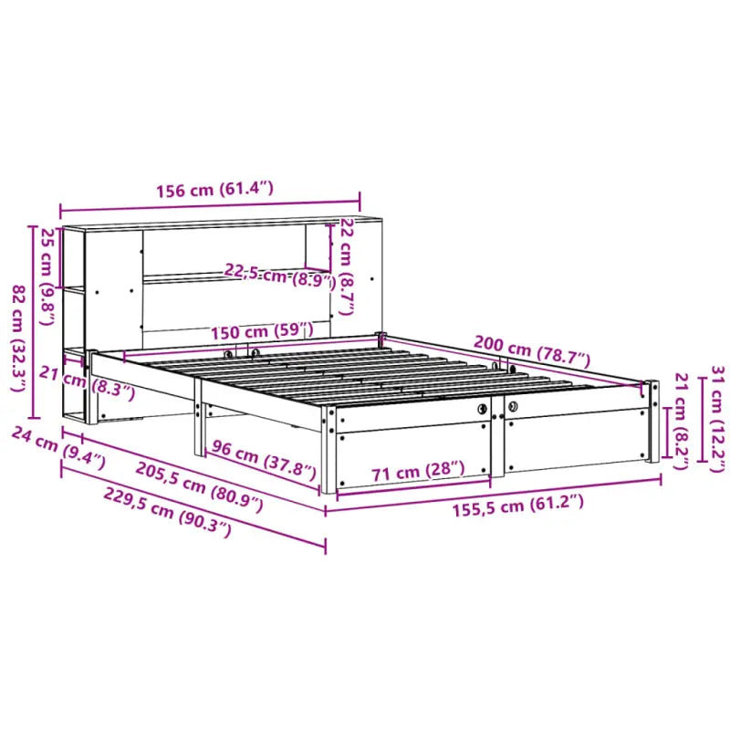 Boekenkastbed van massief grenenhout met ideale totale afmetingen - Bedden & bedframes