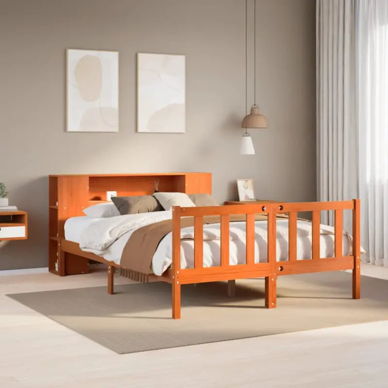 Boekenkastbed van massief grenenhout met ideale totale afmetingen - Wasbruin / 140 x 200 cm - Bedden & bedframes