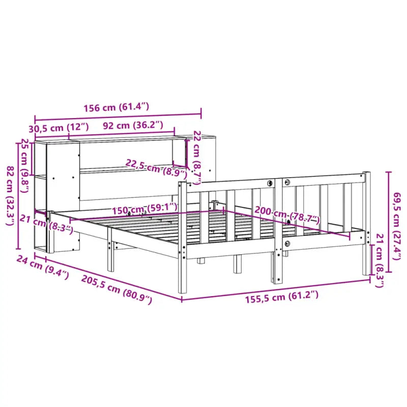 Boekenkastbed van massief grenenhout met ideale totale afmetingen - Bedden & bedframes