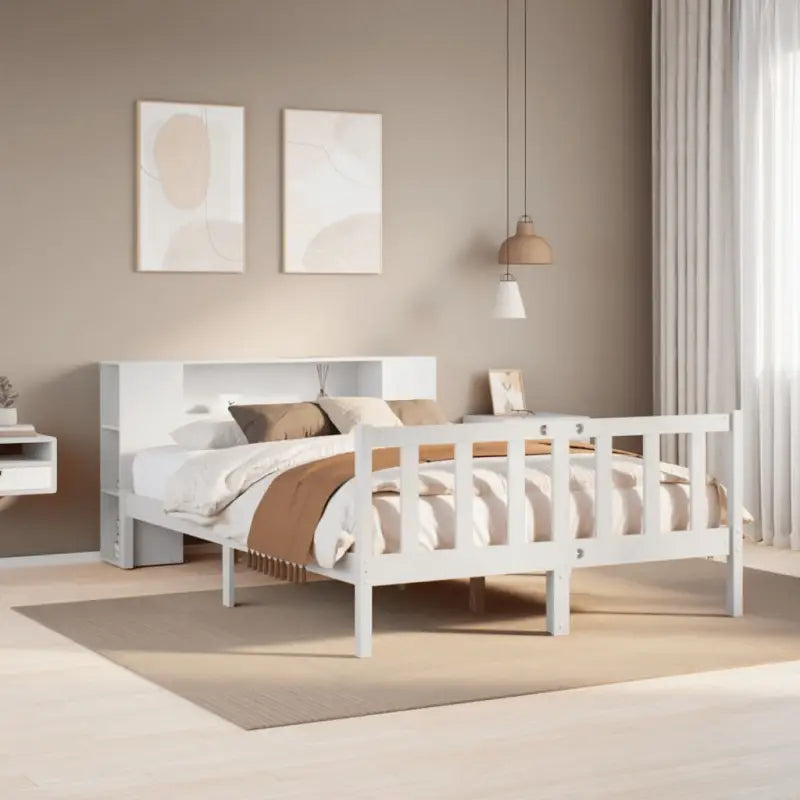 Boekenkastbed van massief grenenhout met ideale totale afmetingen - Wit / 140 x 190 cm - Bedden & bedframes
