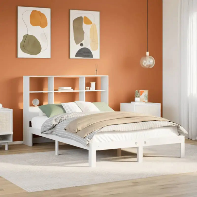 Boekenkastbed van massief grenenhout met ideale totale afmetingen - Wit / 135 x 190 cm - Bedden & bedframes