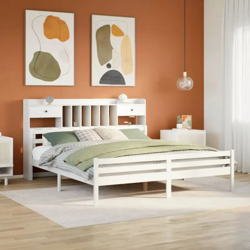 Boekenkastbed van massief grenenhout met ideale totale afmetingen - Wit / 200 x 200cm - Bedden & bedframes