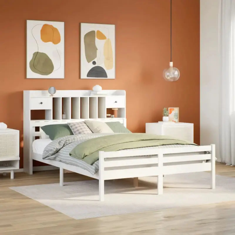 Boekenkastbed van massief grenenhout met ideale totale afmetingen - Wit / 150 x 200cm - Bedden & bedframes