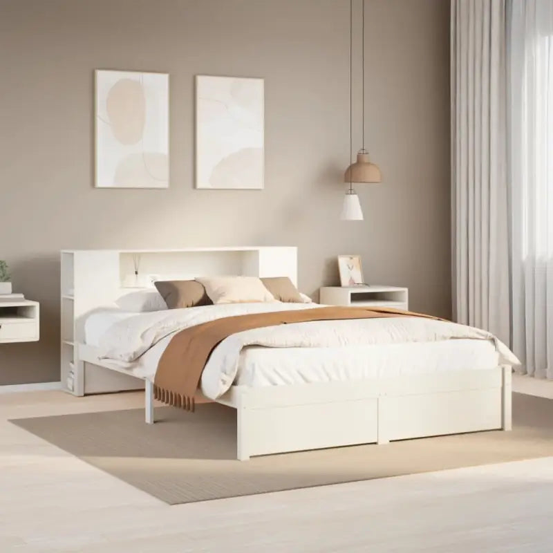 Boekenkastbed van massief grenenhout met ideale totale afmetingen - Wit / 135 x 190 cm - Bedden & bedframes